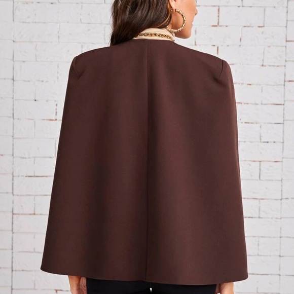 Minimalist blazer cape jacket coat dark brown - Picture 3 of 9